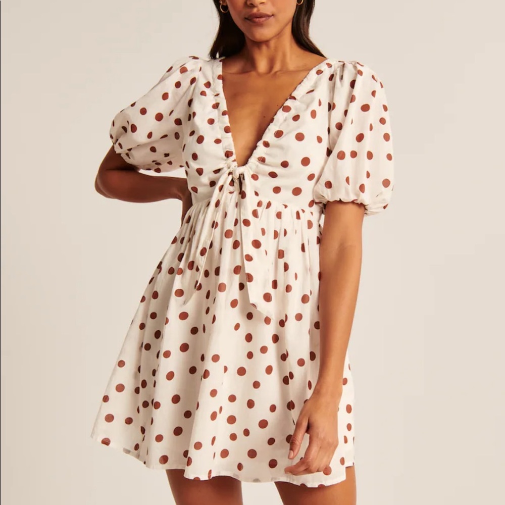 🌸SOLD🌸 Cinch-Front Cotton Texture Mini Dress - Picture 1 of 5